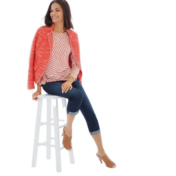 CHICO'S | Pumpkin Spice Textured Tweed Fringe Jacket