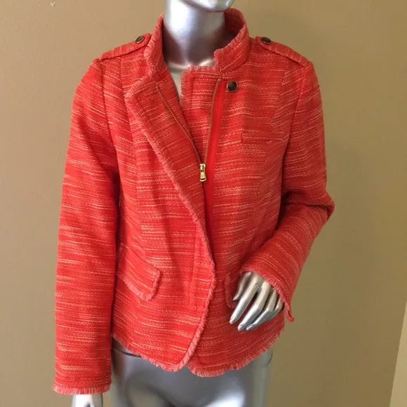 CHICO'S | Pumpkin Spice Textured Tweed Fringe Jacket