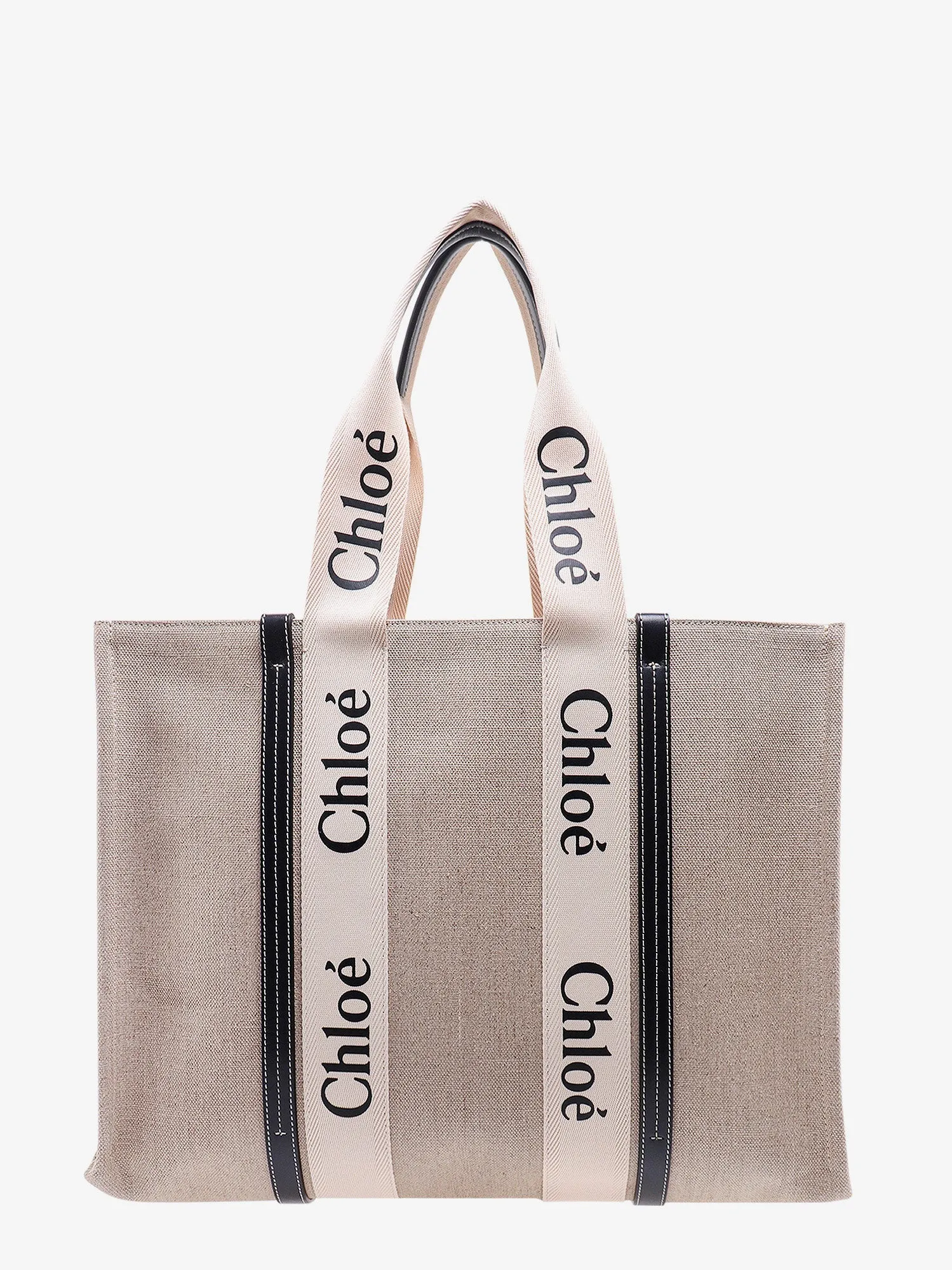 Chloe' Linen Shoulder Bag With Logo Print. This Bag Is Made With Lower Environmental Impact Material