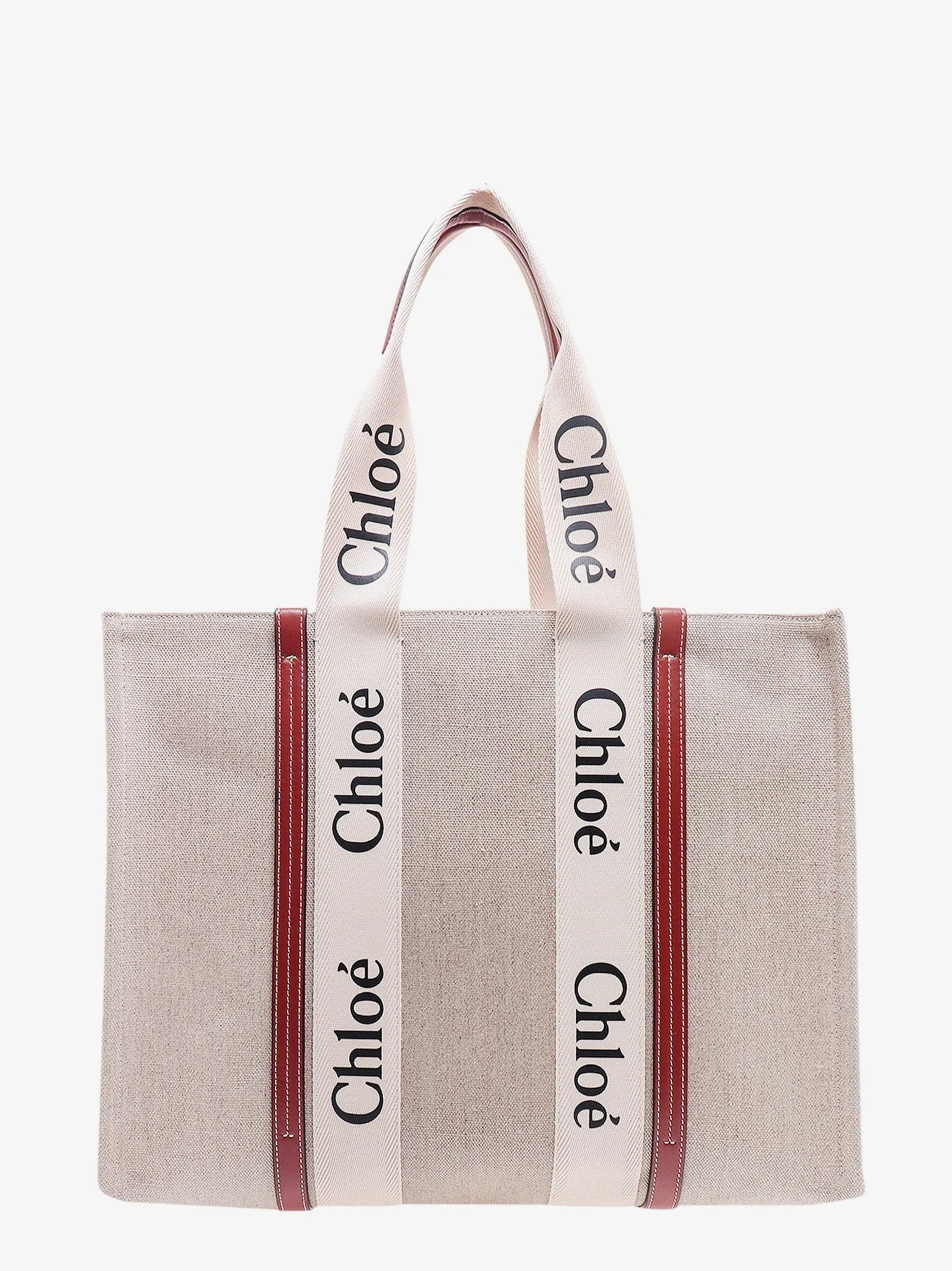 Chloe' Linen Shoulder Bag With Logo Print. This Bag Is Made With Lower Environmental Impact Material