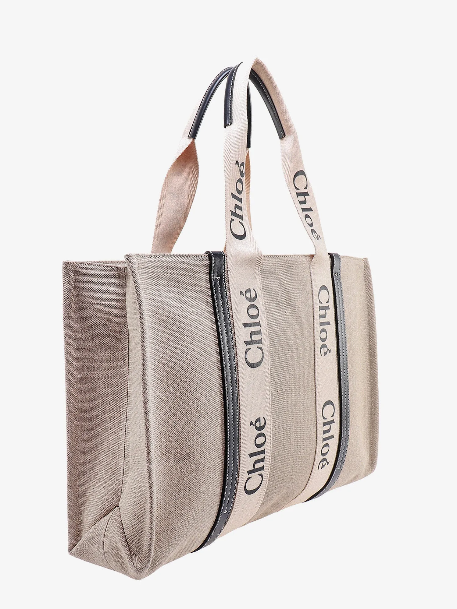 Chloe' Linen Shoulder Bag With Logo Print. This Bag Is Made With Lower Environmental Impact Material