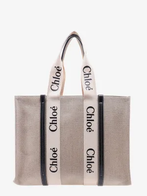 Chloe' Linen Shoulder Bag With Logo Print. This Bag Is Made With Lower Environmental Impact Material