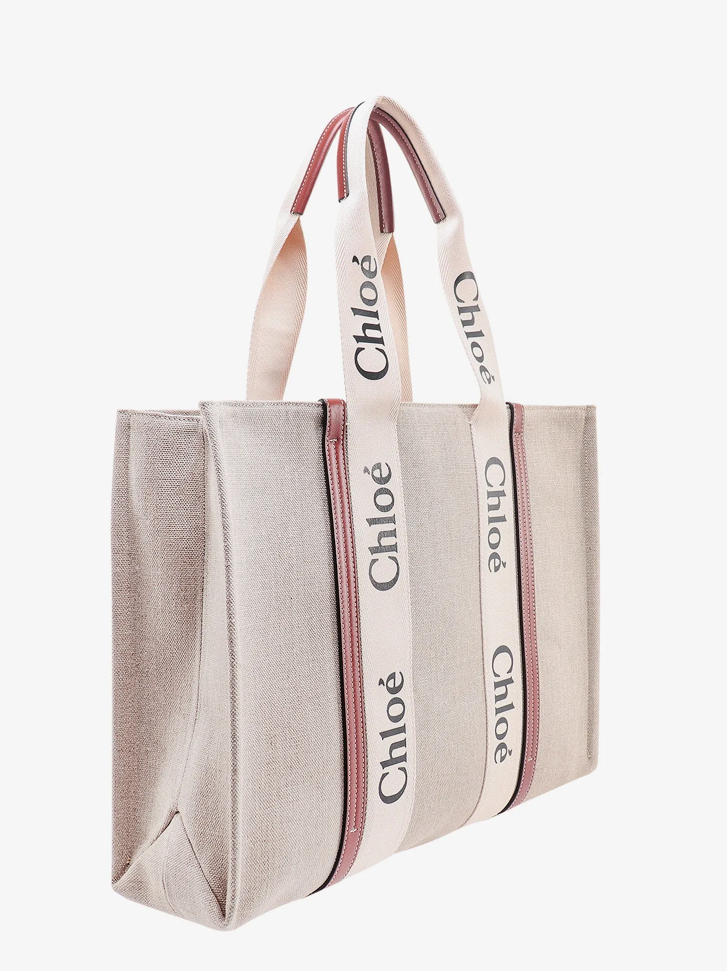 Chloe' Linen Shoulder Bag With Logo Print. This Bag Is Made With Lower Environmental Impact Material
