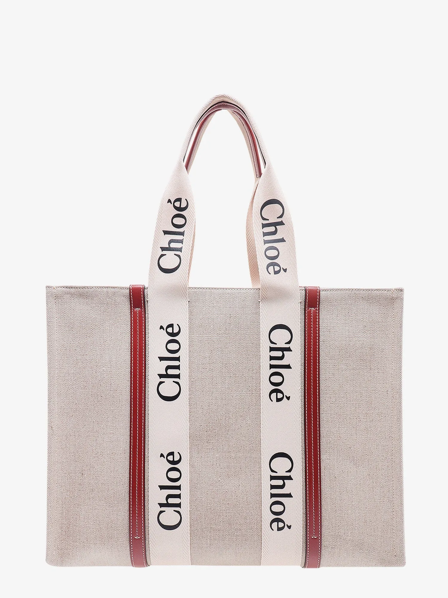 Chloe' Linen Shoulder Bag With Logo Print. This Bag Is Made With Lower Environmental Impact Material