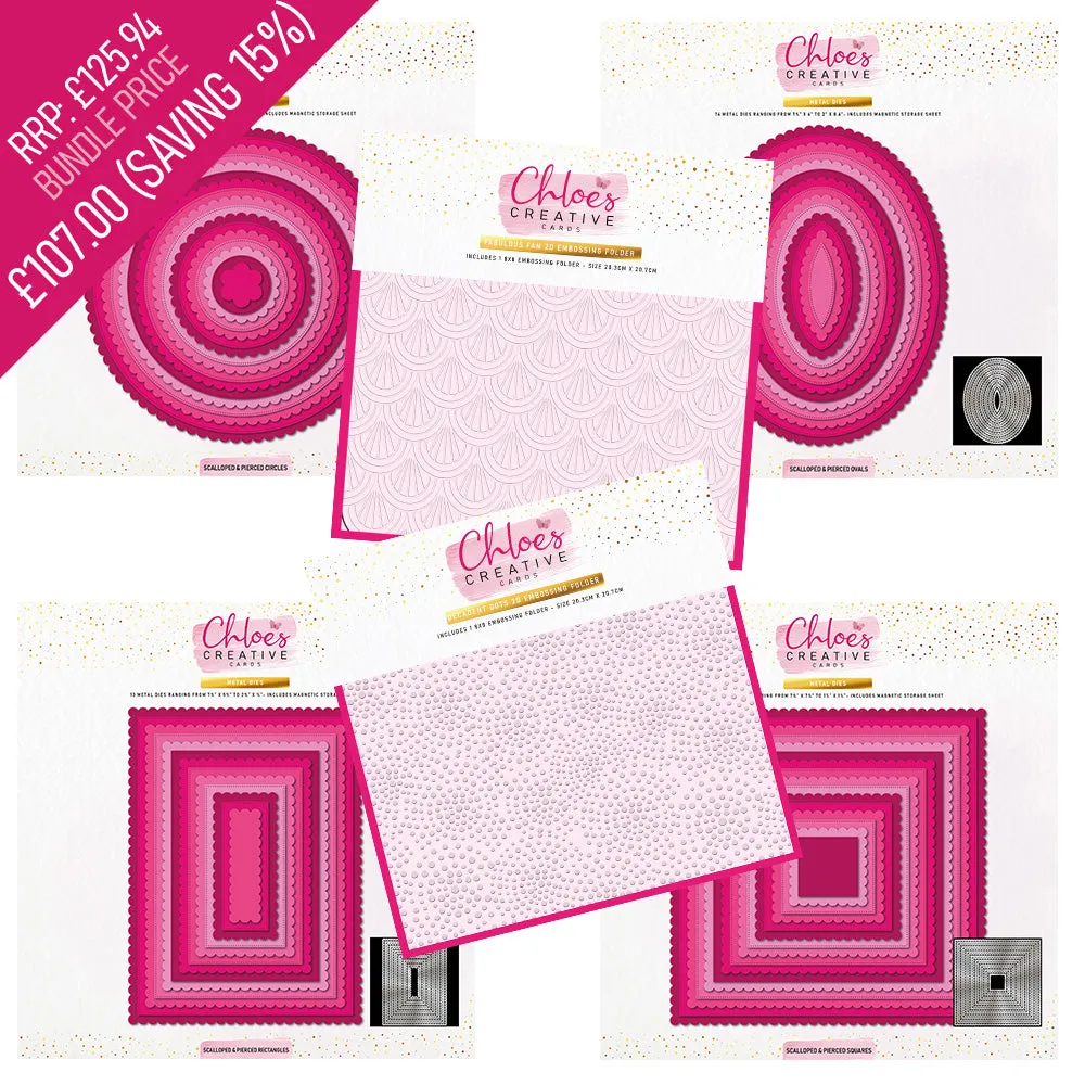 Chloes Creative Cards 8x8 Scalloped and Pierced Dies and 8x8 Embossing Folders I NEED IT ALL!
