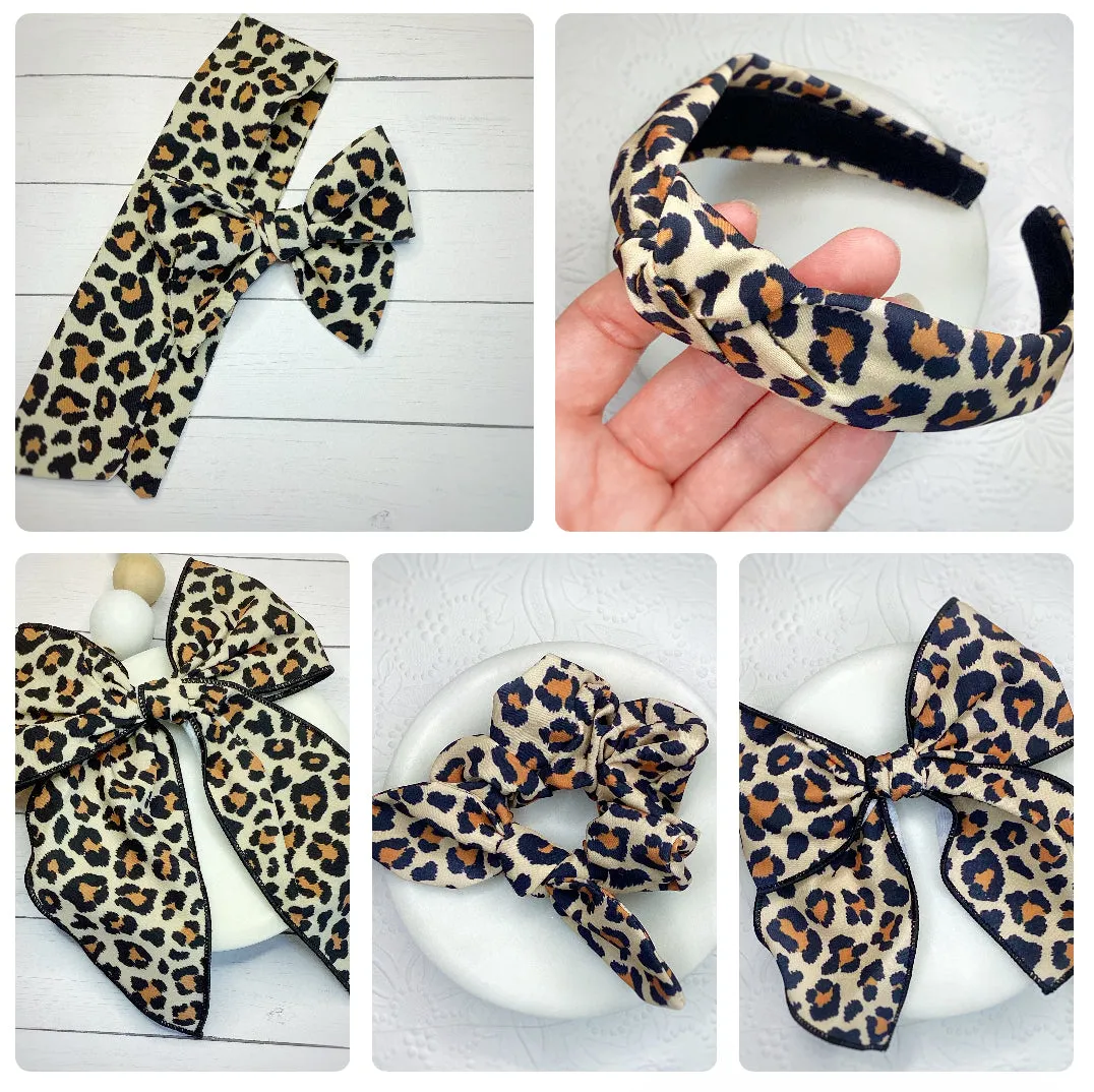 Classic Leopard Bow Strip, Headband and Scrunchie Collection