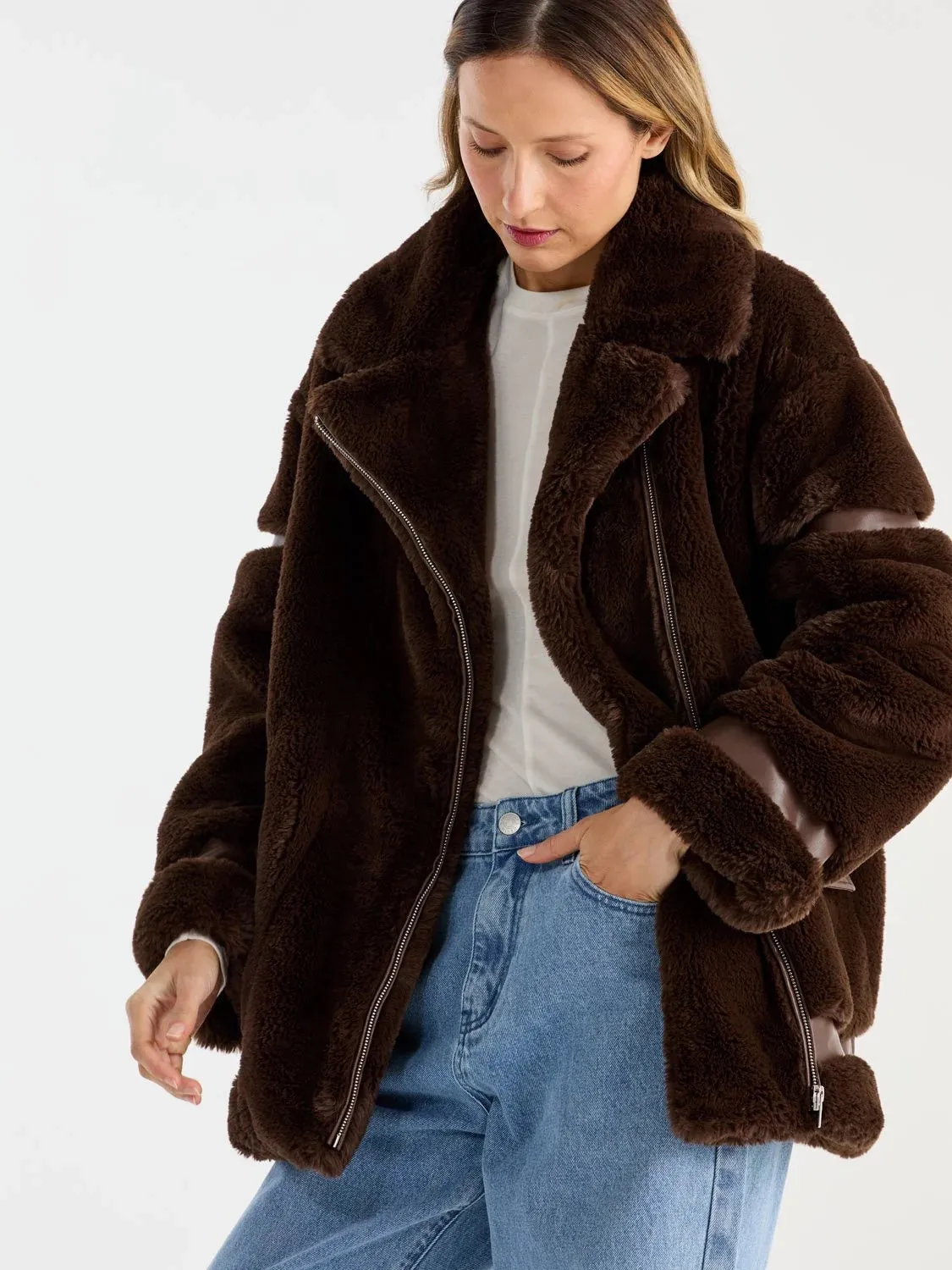 Clover faux Fur Jacket CHOCOLATE