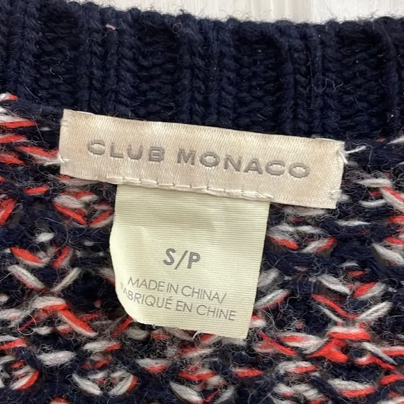 CLUB MONACO red and navy knit cardigan sweater.  S
