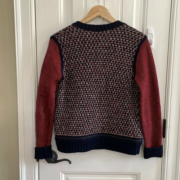 CLUB MONACO red and navy knit cardigan sweater.  S