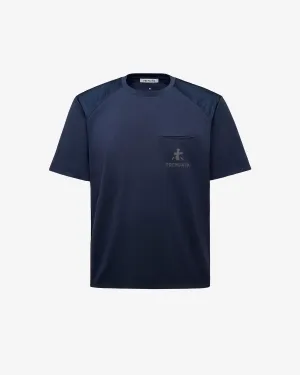 Cotton T-Shirt with Nylon Inserts and Logo Transfer Blue