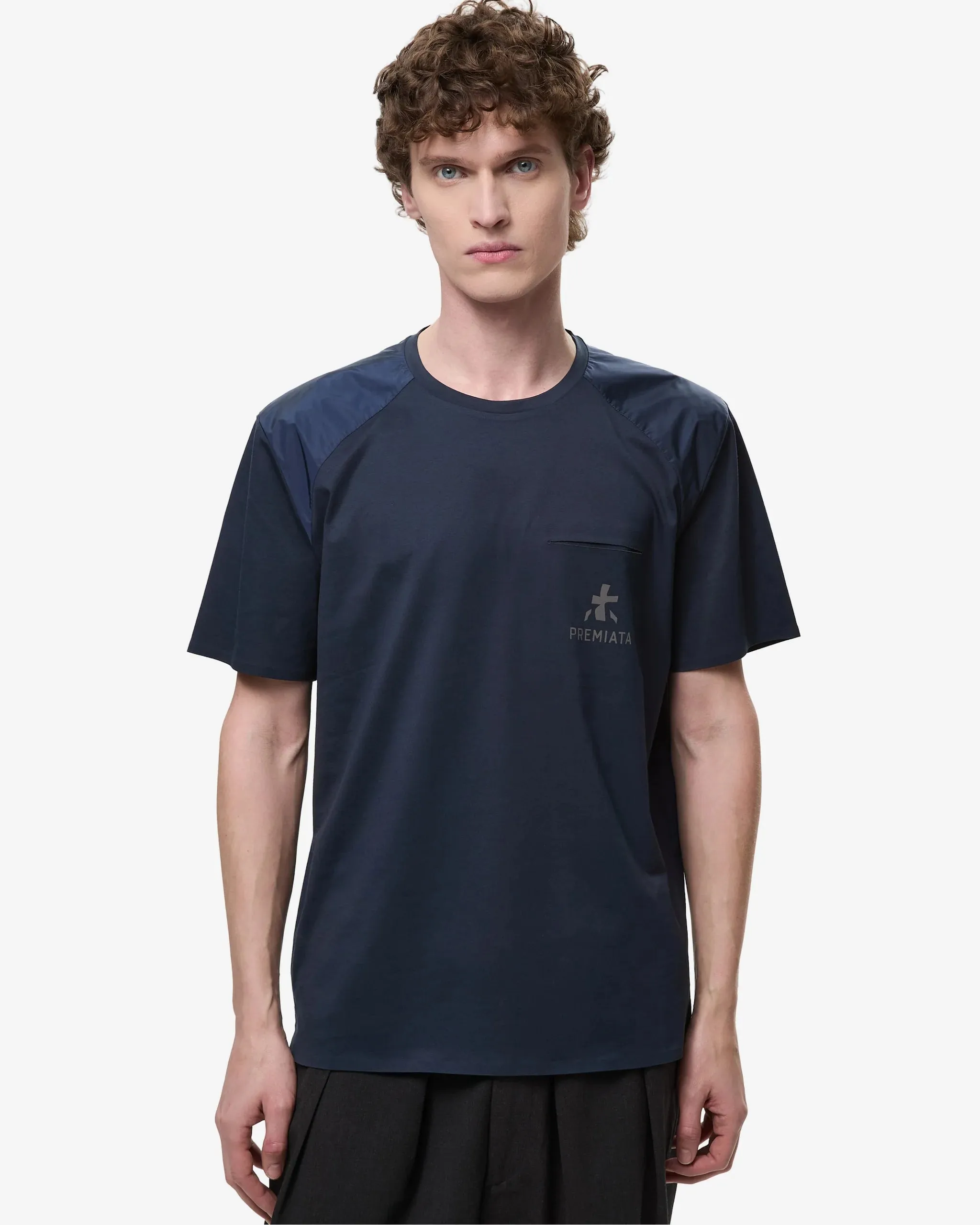 Cotton T-Shirt with Nylon Inserts and Logo Transfer Blue
