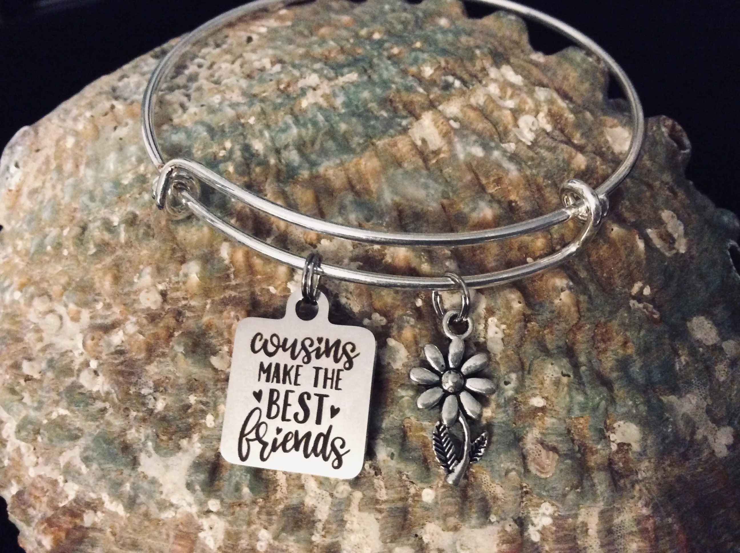 Cousin Gift Cousins Makes the Best Friends Adjustable Charm Bracelet Expandable Silver Bangle One Size Fits All Gift Daisy