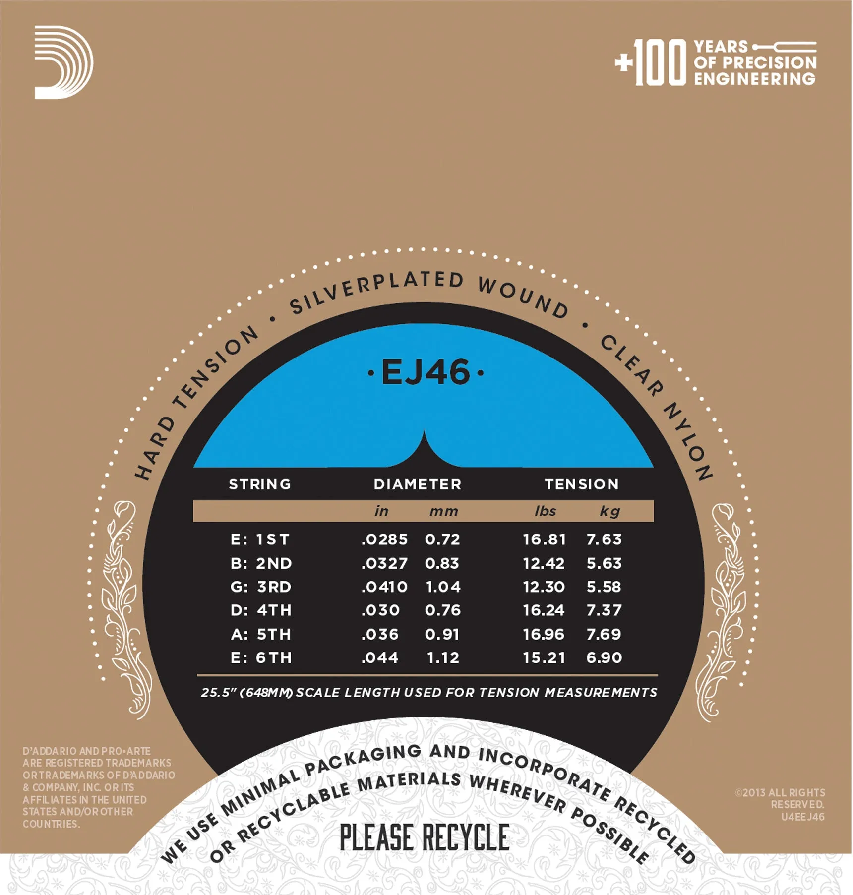 D'Addario EJ46 Pro Arte Classical Guitar Strings - Hard Tension