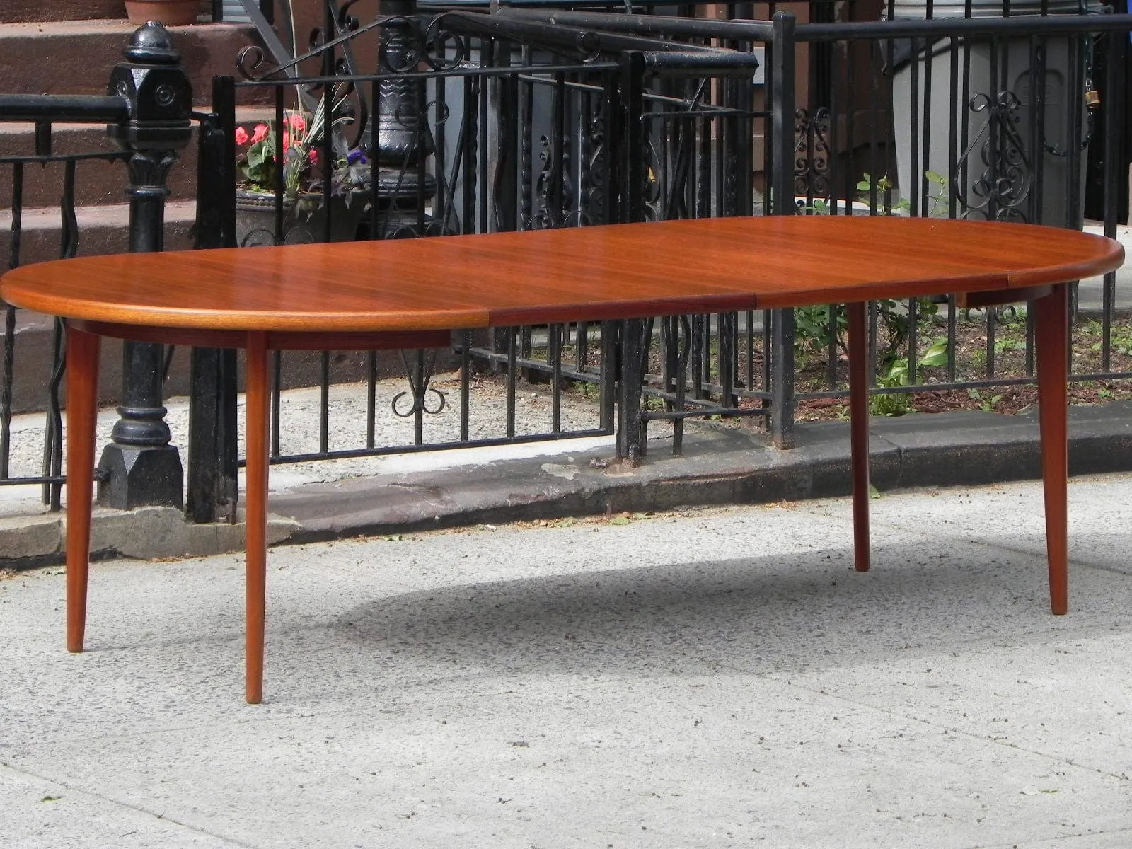 DANISH MODERN TEAK DINING SET, 100% RESTORED, 2 LEAVES & 4 REUPHOLSTERED CHAIRS