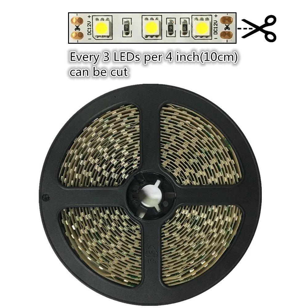 DC 12V Red/Blue/Green/Yellow Dimmable SMD5050-300 Flexible LED Strips 60 LEDs Per Meter 10mm Width 900lm Per Meter