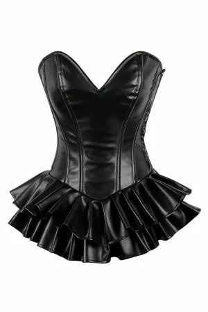 Deluxe Black Faux Leather Steel Boned Mini Corset Dress