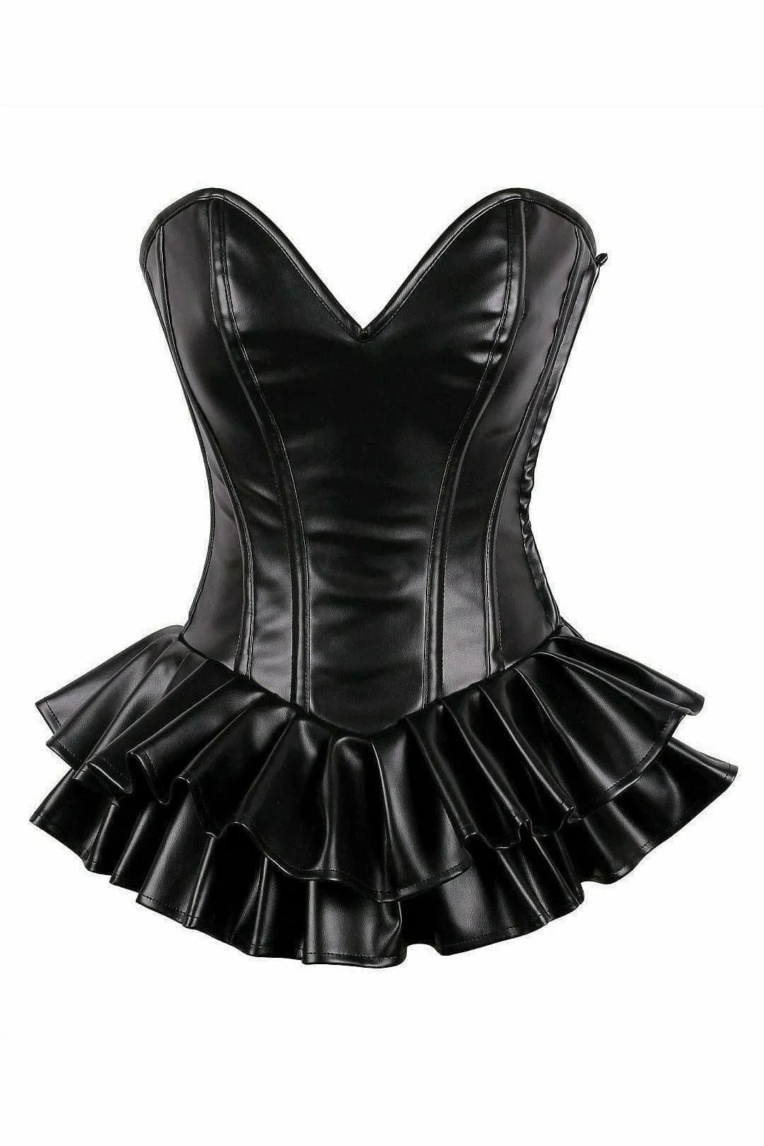 Deluxe Black Faux Leather Steel Boned Mini Corset Dress