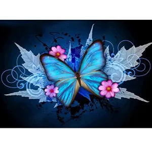 DIY Diamond Painting Neon Blue Purple Black Maple Leave Butterfly 5D Cross Stitch Full Round Diamond Embroidery Kits Home Decor 12 x 16 Inch