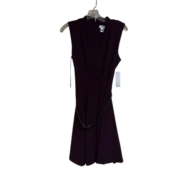 DKNY Sleeveless Belted Fit &amp; Flare Dress In Raisin