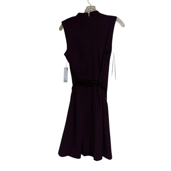 DKNY Sleeveless Belted Fit &amp; Flare Dress In Raisin