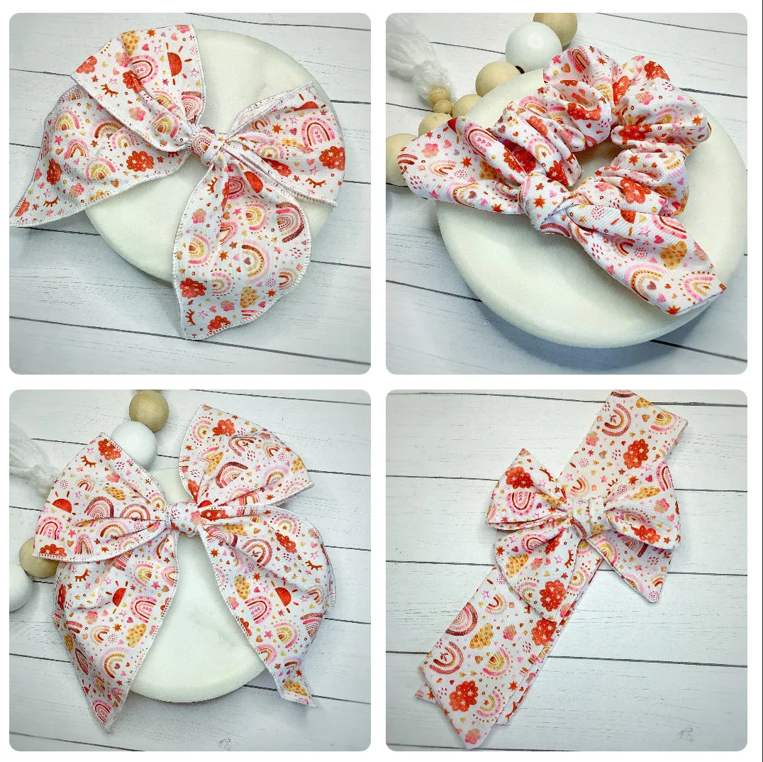 Dreamy Rainbow Bow Strip and Scrunchie Collection