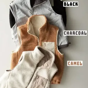 Dual Fleece Zipper Vest | CHARCOAL