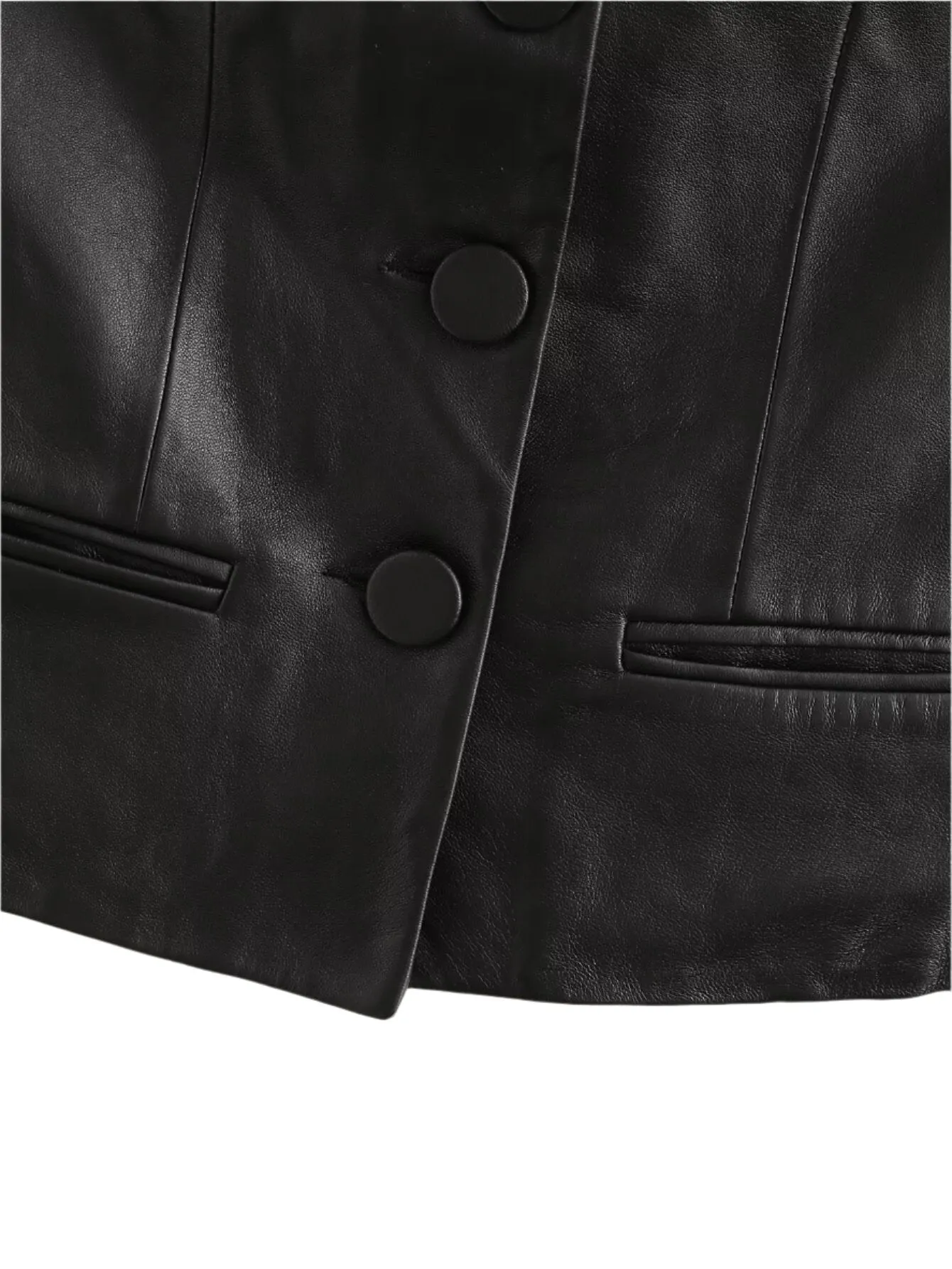 Faux Leather Button Front Strapless Top