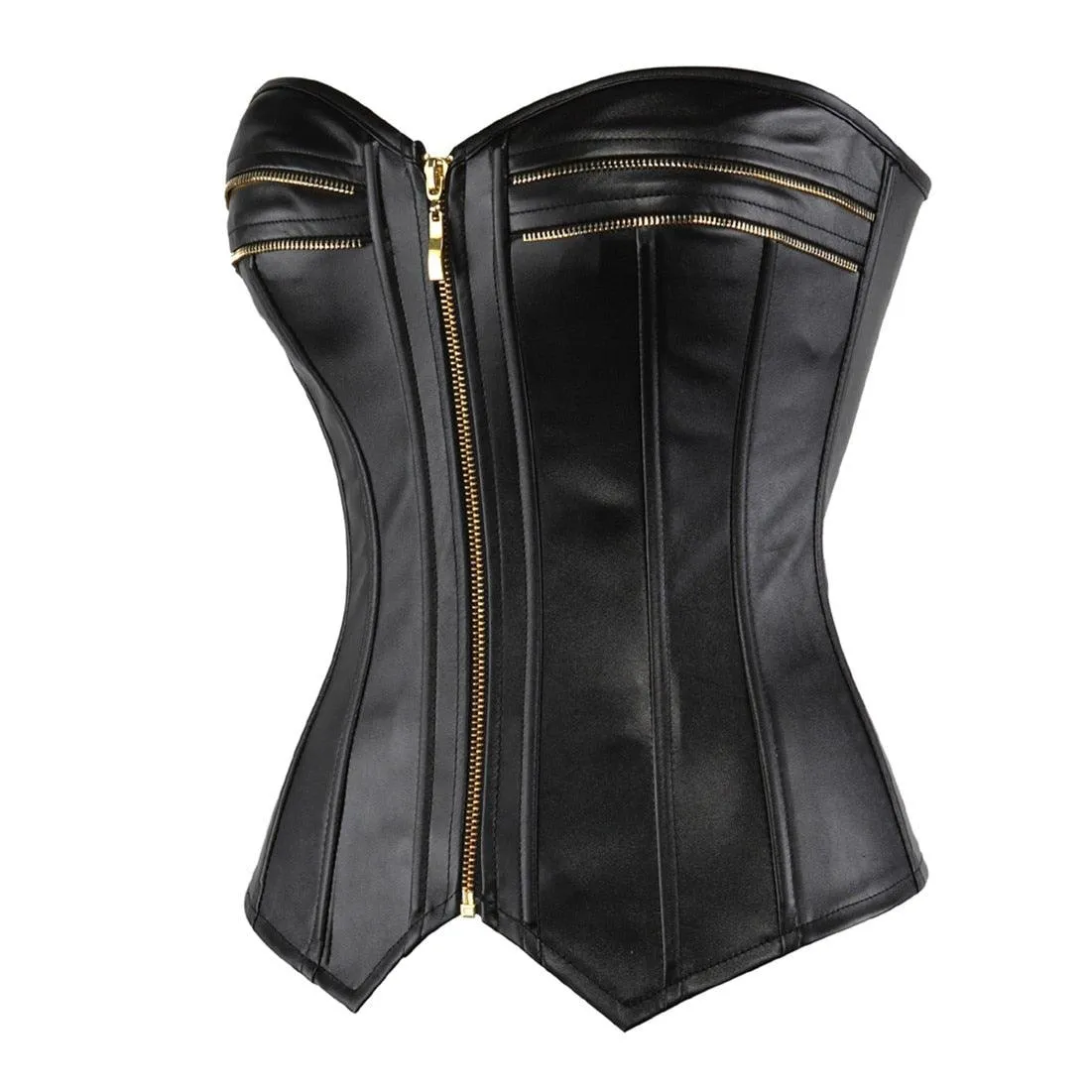Faux Leather Corset Sexy Clubwear Bustier Hot Lingerie Zipper Costume Lace up Waist Cincher
