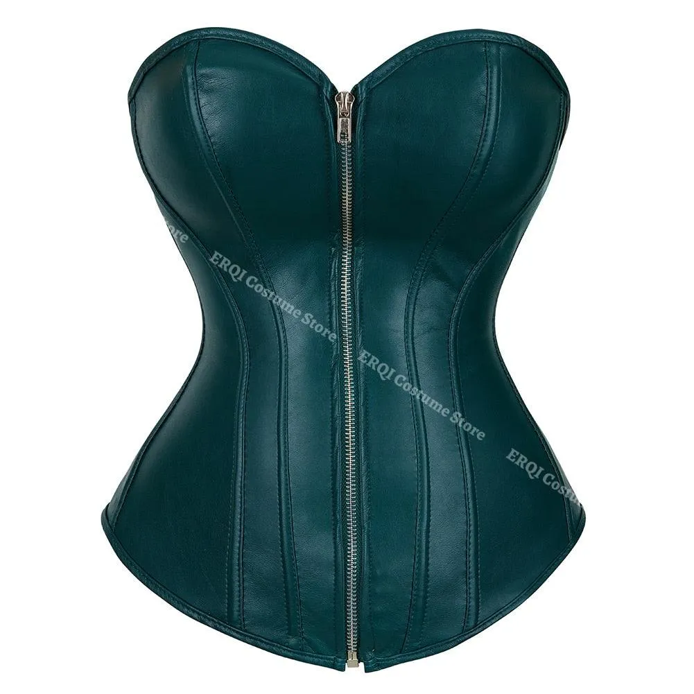 Faux Leather Corset Sexy Clubwear Bustier Hot Lingerie Zipper Costume Lace up Waist Cincher