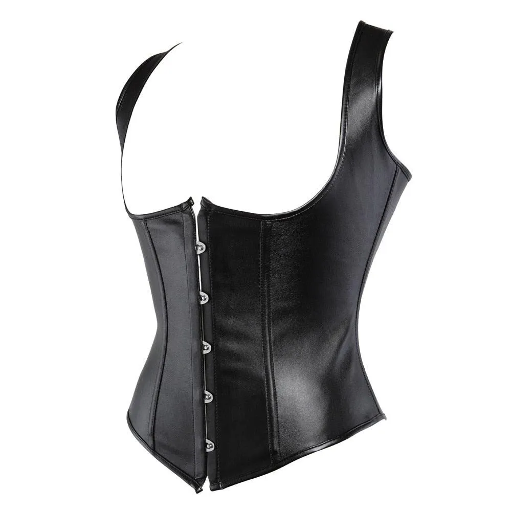 Faux Leather Corset Sexy Clubwear Bustier Hot Lingerie Zipper Costume Lace up Waist Cincher