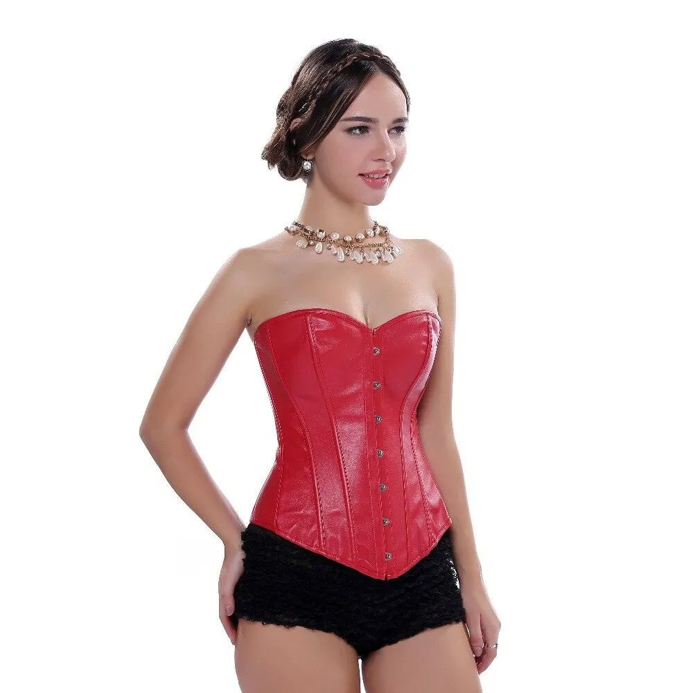 Faux Leather Corset Sexy Clubwear Bustier Hot Lingerie Zipper Costume Lace up Waist Cincher