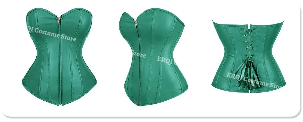 Faux Leather Corset Sexy Clubwear Bustier Hot Lingerie Zipper Costume Lace up Waist Cincher
