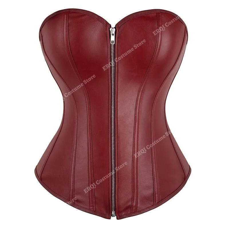 Faux Leather Corset Sexy Clubwear Bustier Hot Lingerie Zipper Costume Lace up Waist Cincher