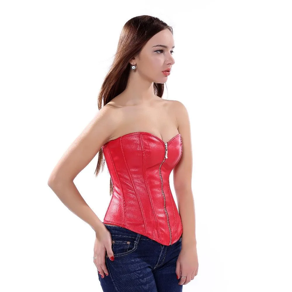 Faux Leather Corset Sexy Clubwear Bustier Hot Lingerie Zipper Costume Lace up Waist Cincher