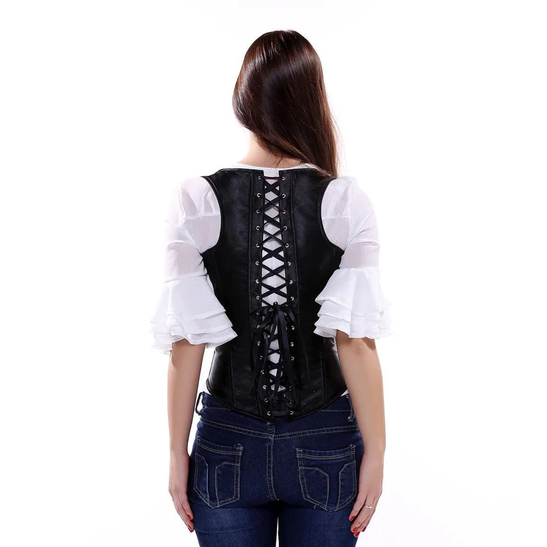 Faux Leather Corset Sexy Clubwear Bustier Hot Lingerie Zipper Costume Lace up Waist Cincher