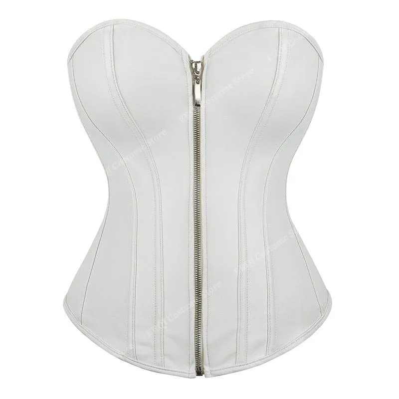 Faux Leather Corset Sexy Clubwear Bustier Hot Lingerie Zipper Costume Lace up Waist Cincher