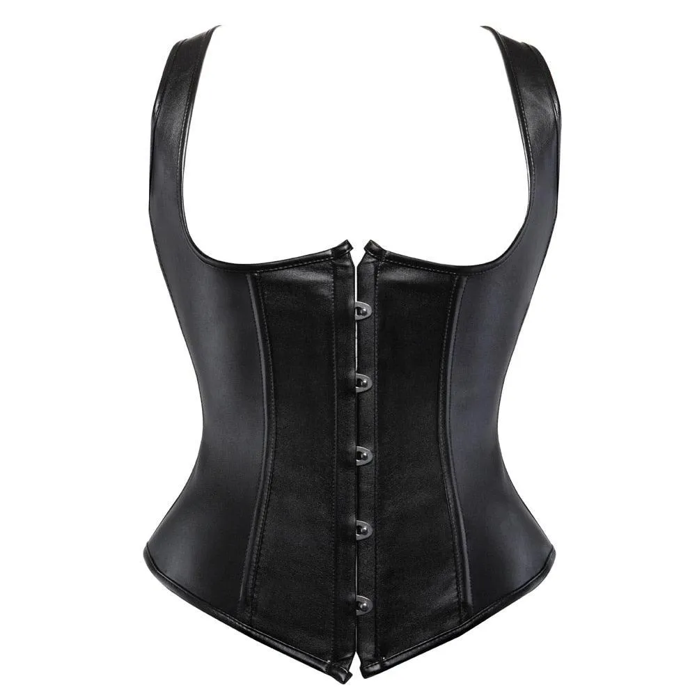 Faux Leather Corset Sexy Clubwear Bustier Hot Lingerie Zipper Costume Lace up Waist Cincher