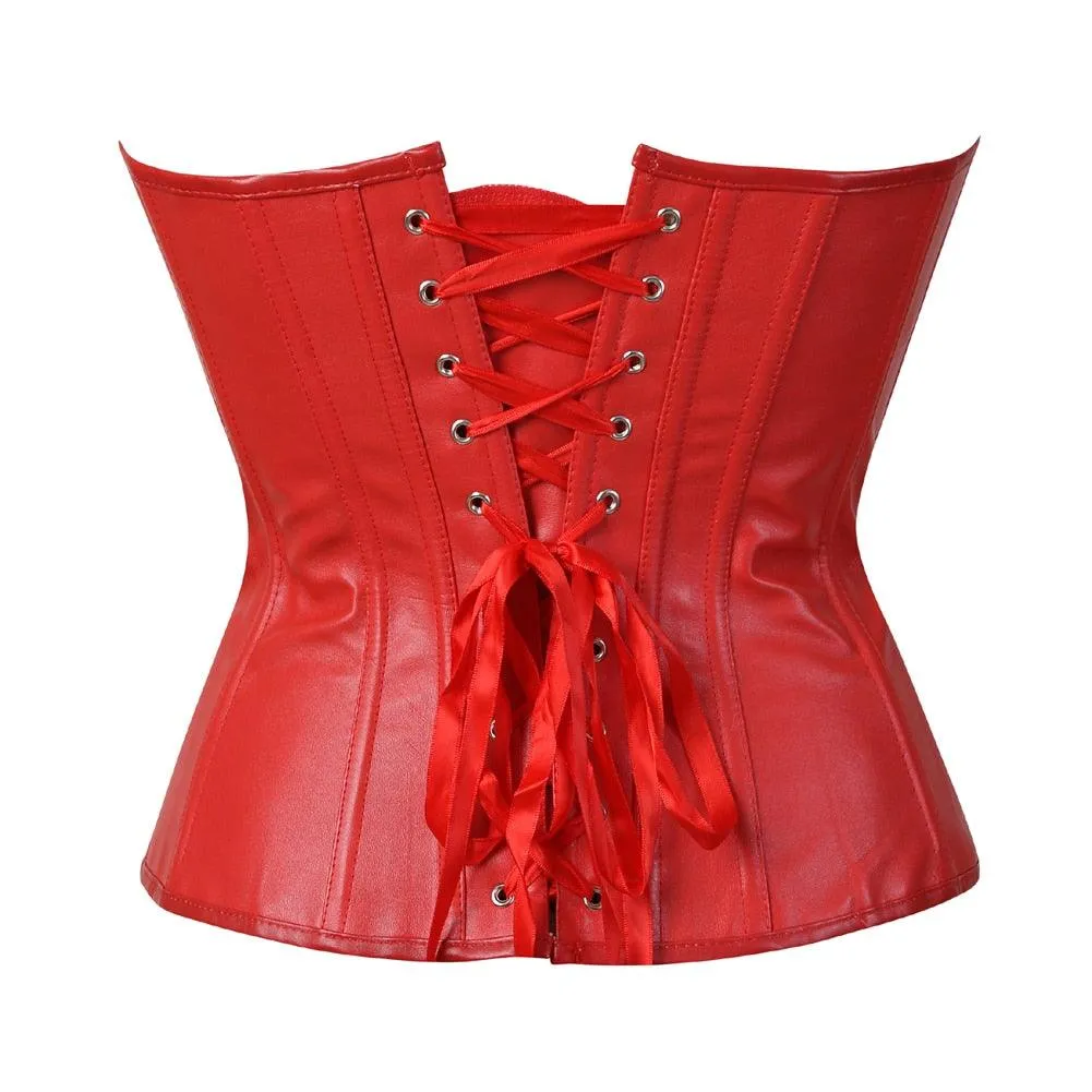 Faux Leather Corset Sexy Clubwear Bustier Hot Lingerie Zipper Costume Lace up Waist Cincher