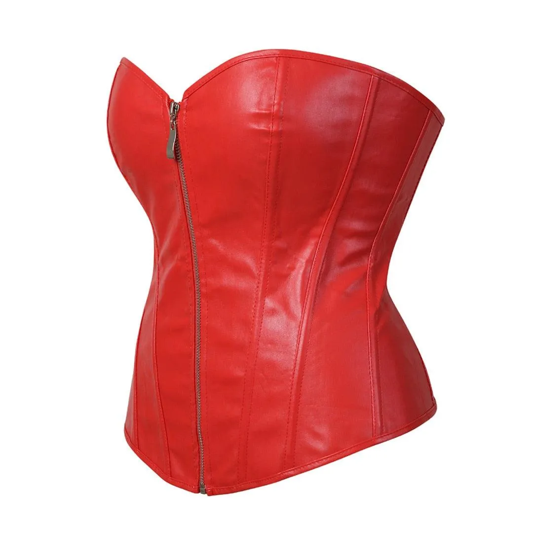 Faux Leather Corset Sexy Clubwear Bustier Hot Lingerie Zipper Costume Lace up Waist Cincher