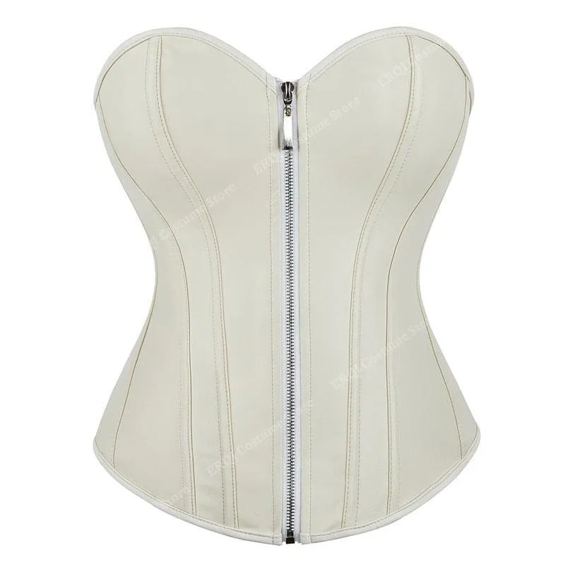 Faux Leather Corset Sexy Clubwear Bustier Hot Lingerie Zipper Costume Lace up Waist Cincher