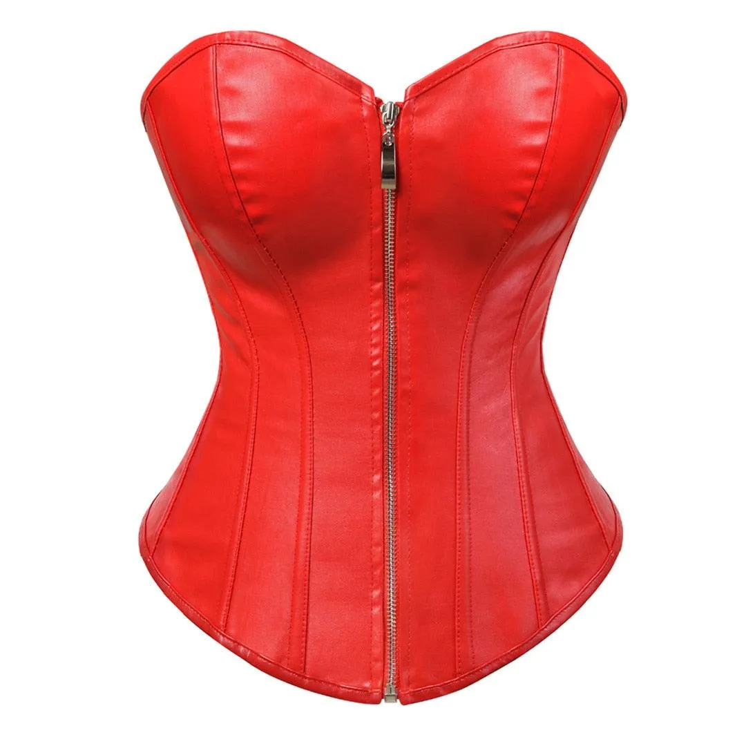 Faux Leather Corset Sexy Clubwear Bustier Hot Lingerie Zipper Costume Lace up Waist Cincher
