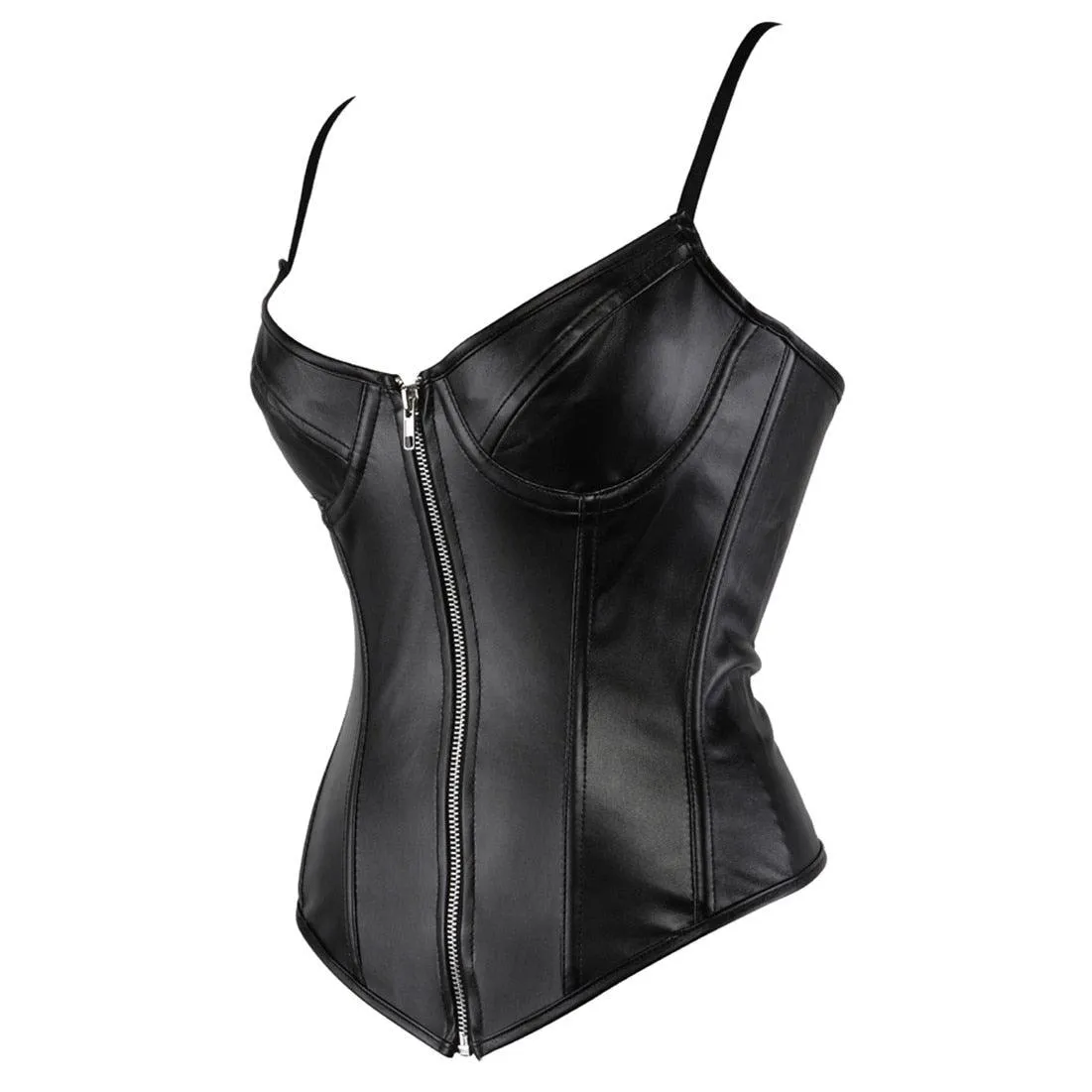 Faux Leather Corset Sexy Clubwear Bustier Hot Lingerie Zipper Costume Lace up Waist Cincher