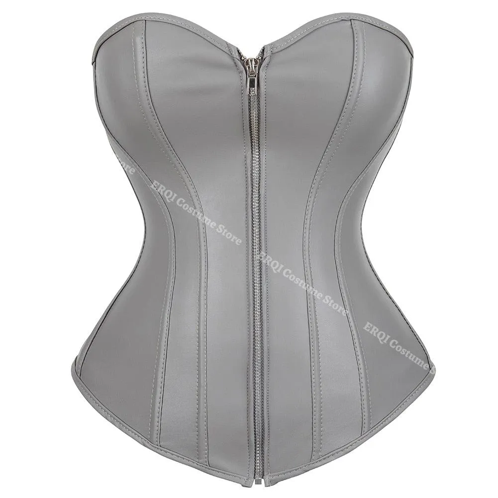 Faux Leather Corset Sexy Clubwear Bustier Hot Lingerie Zipper Costume Lace up Waist Cincher