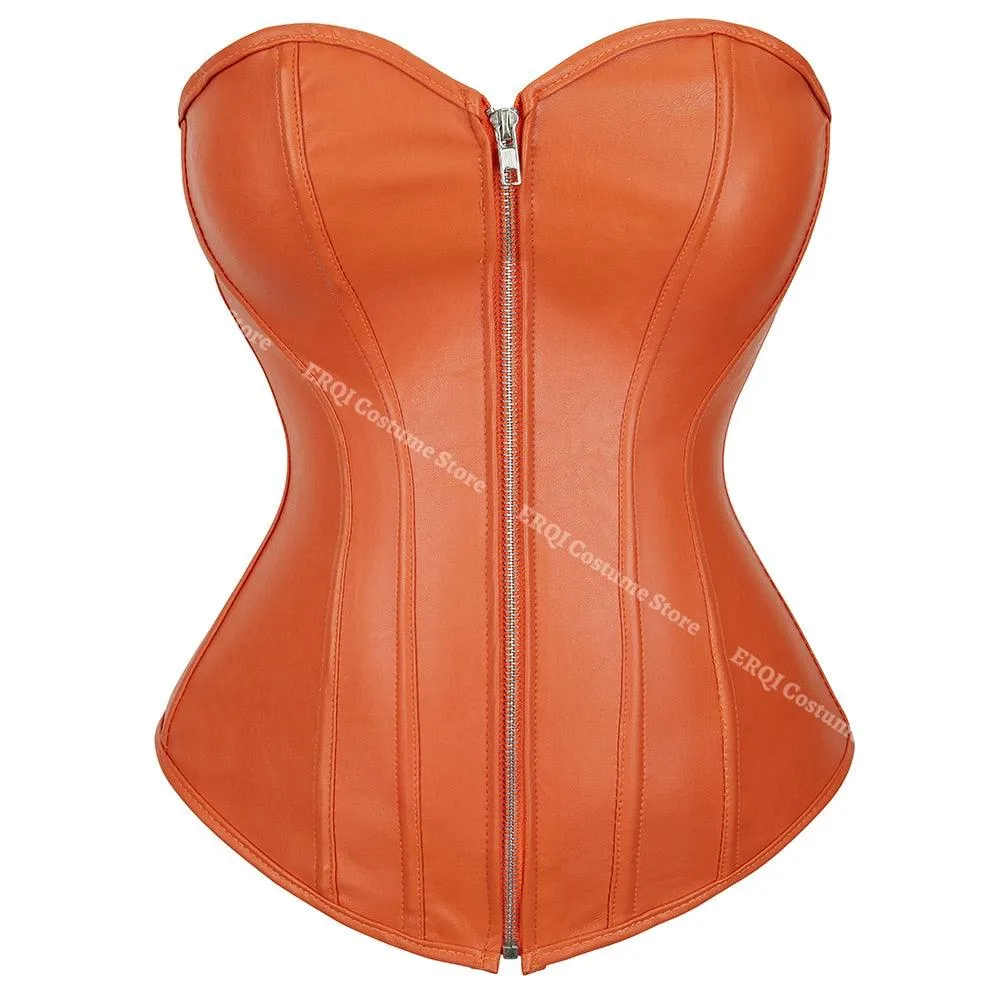 Faux Leather Corset Sexy Clubwear Bustier Hot Lingerie Zipper Costume Lace up Waist Cincher