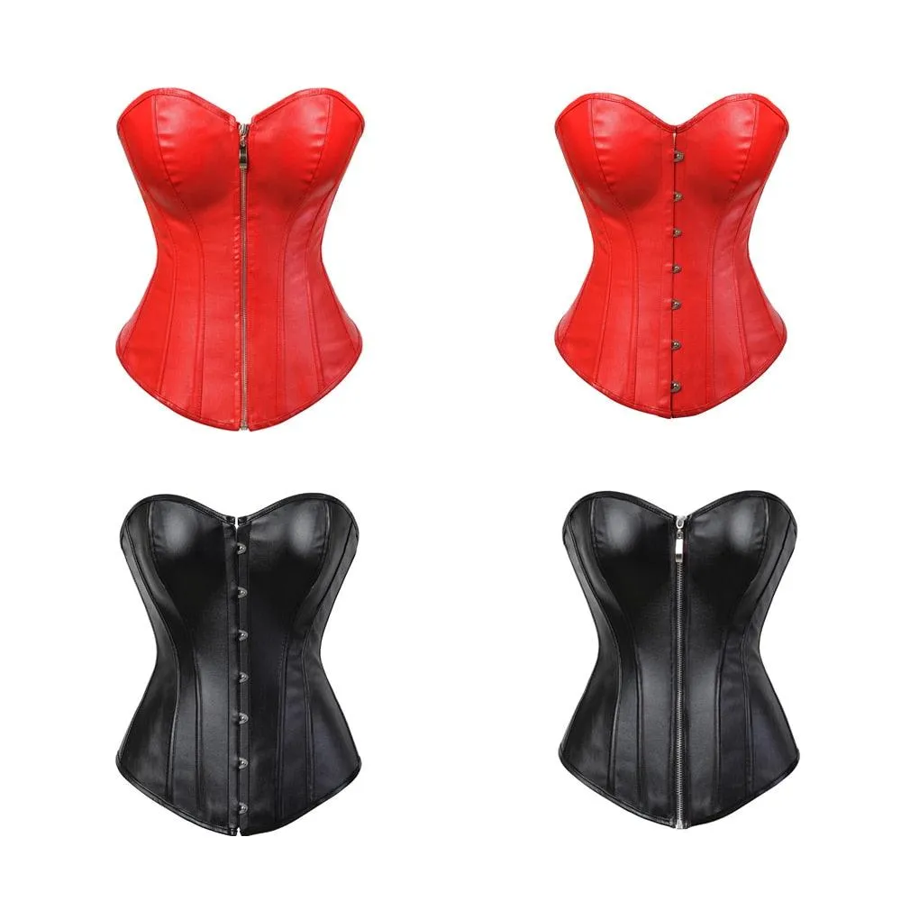 Faux Leather Corset Sexy Clubwear Bustier Hot Lingerie Zipper Costume Lace up Waist Cincher