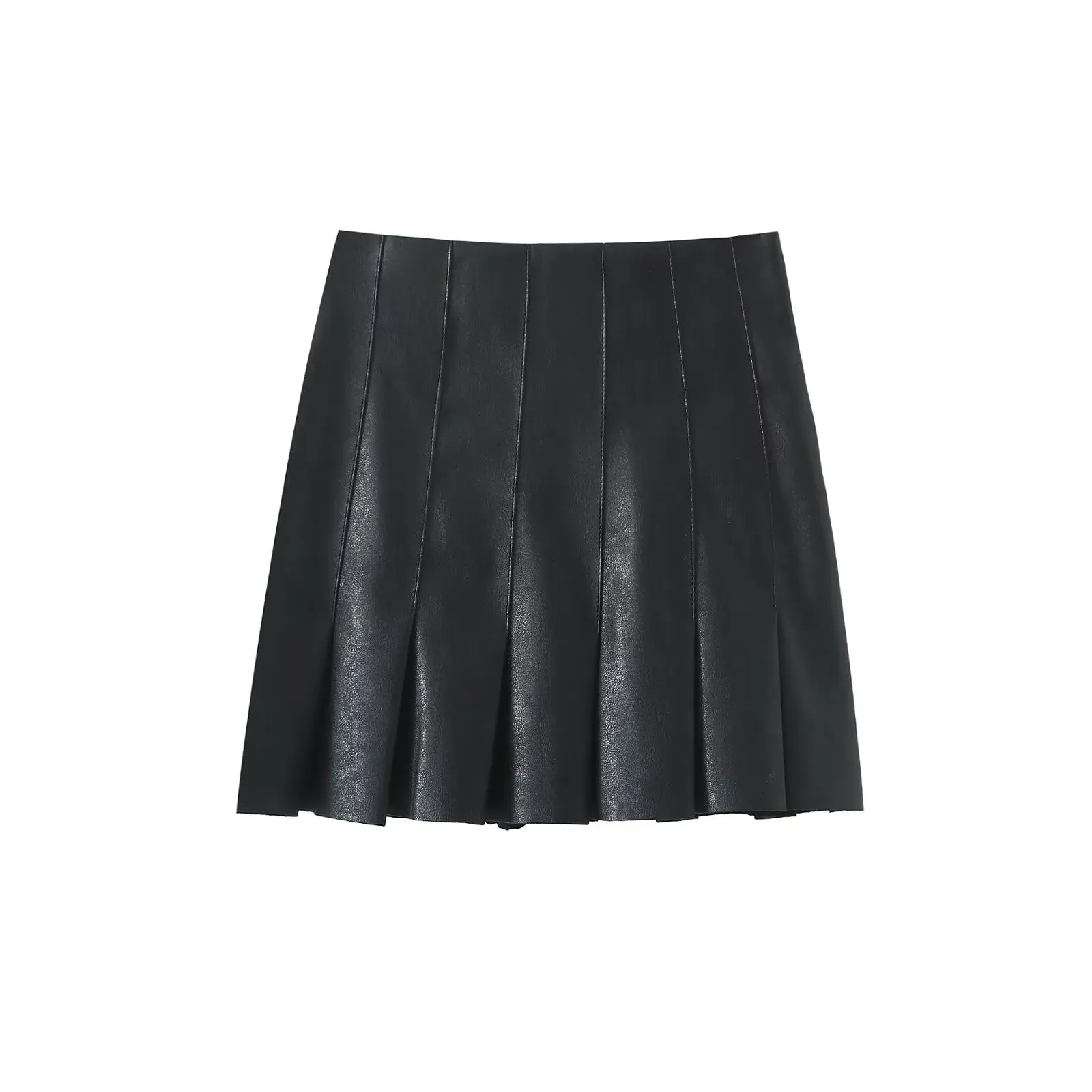 Faux Leather Long Sleeve Button Down Top and Pleated Mini Skirt