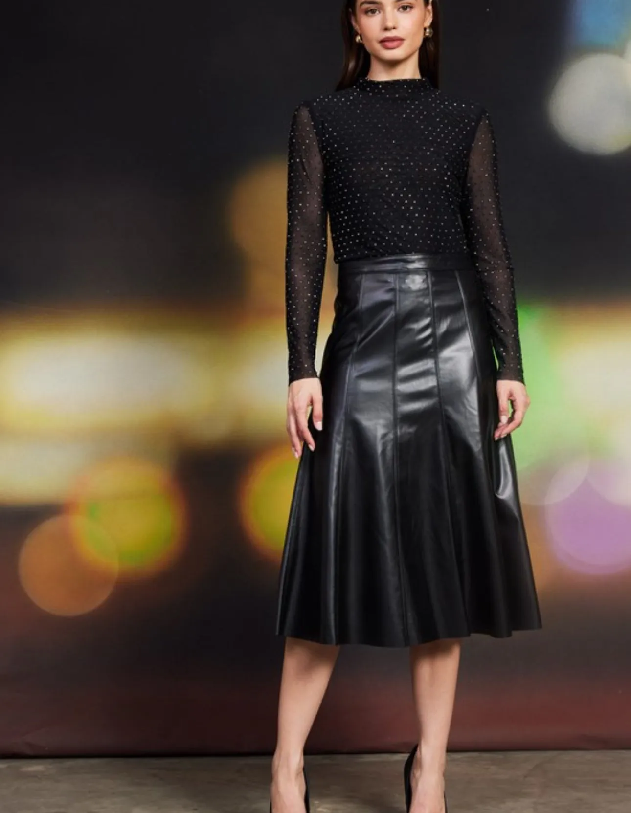 Faux Leather Midi Skirt