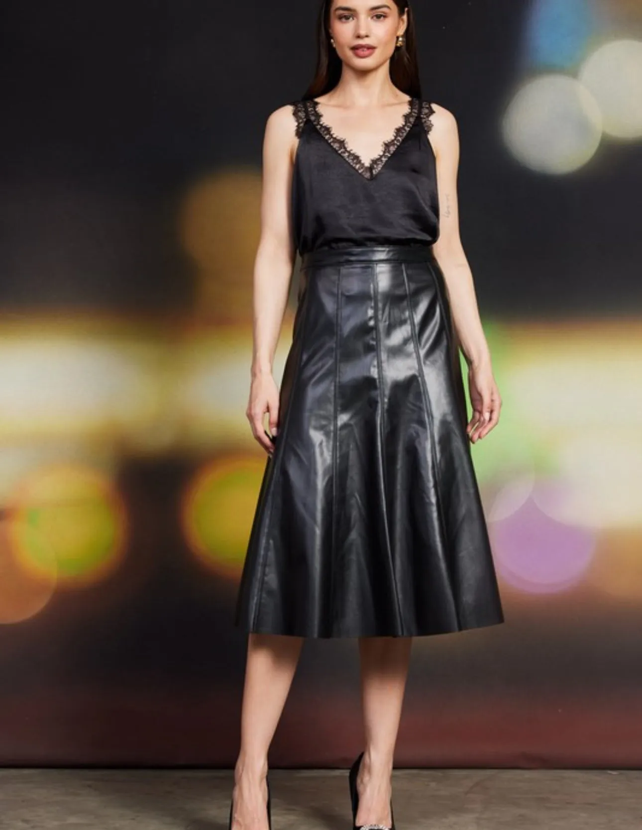 Faux Leather Midi Skirt