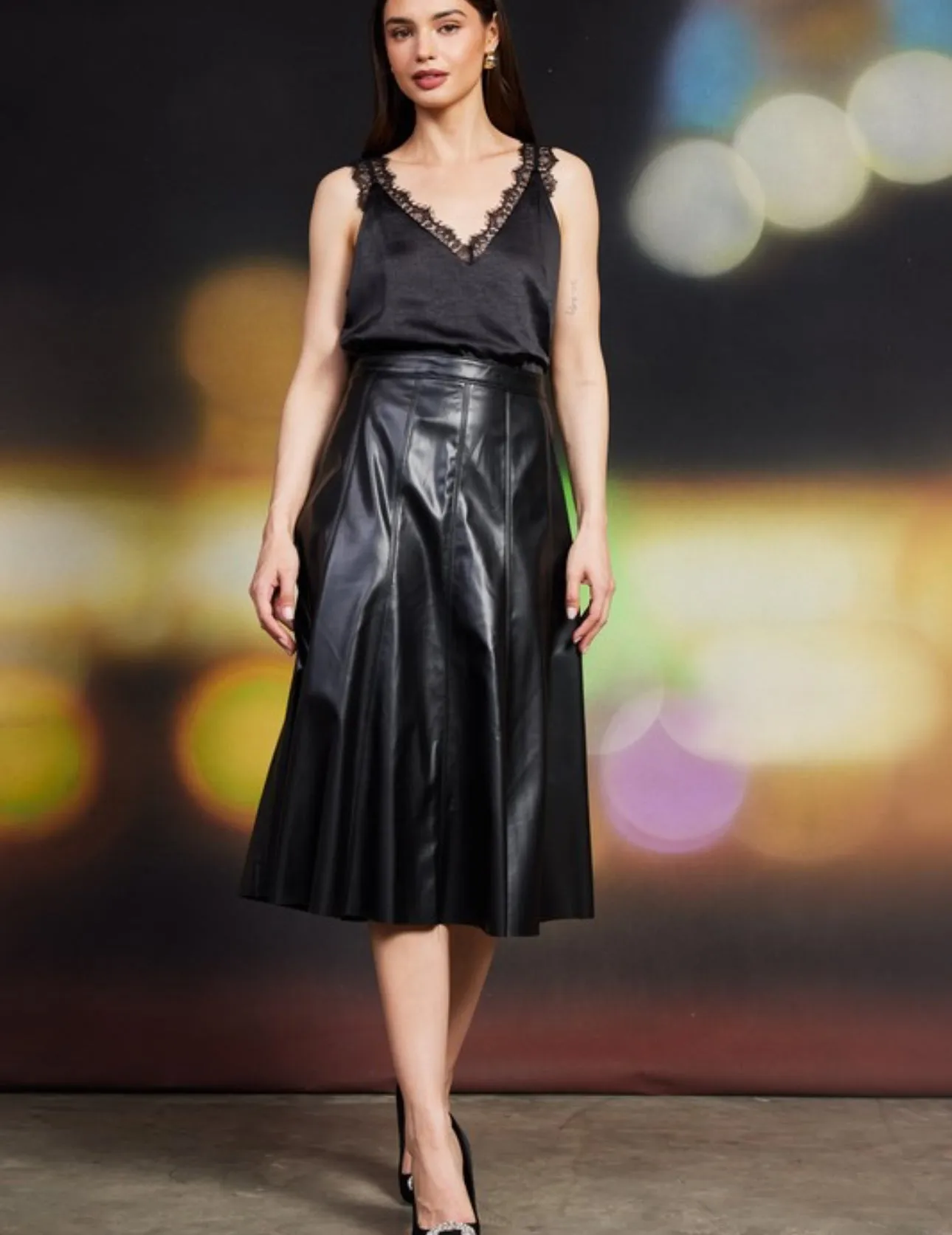 Faux Leather Midi Skirt