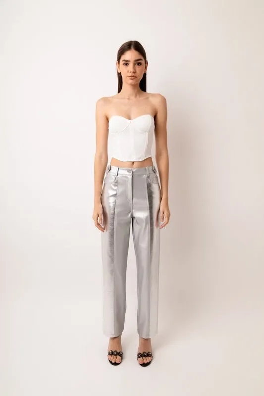 Faux leather silver metallic pant